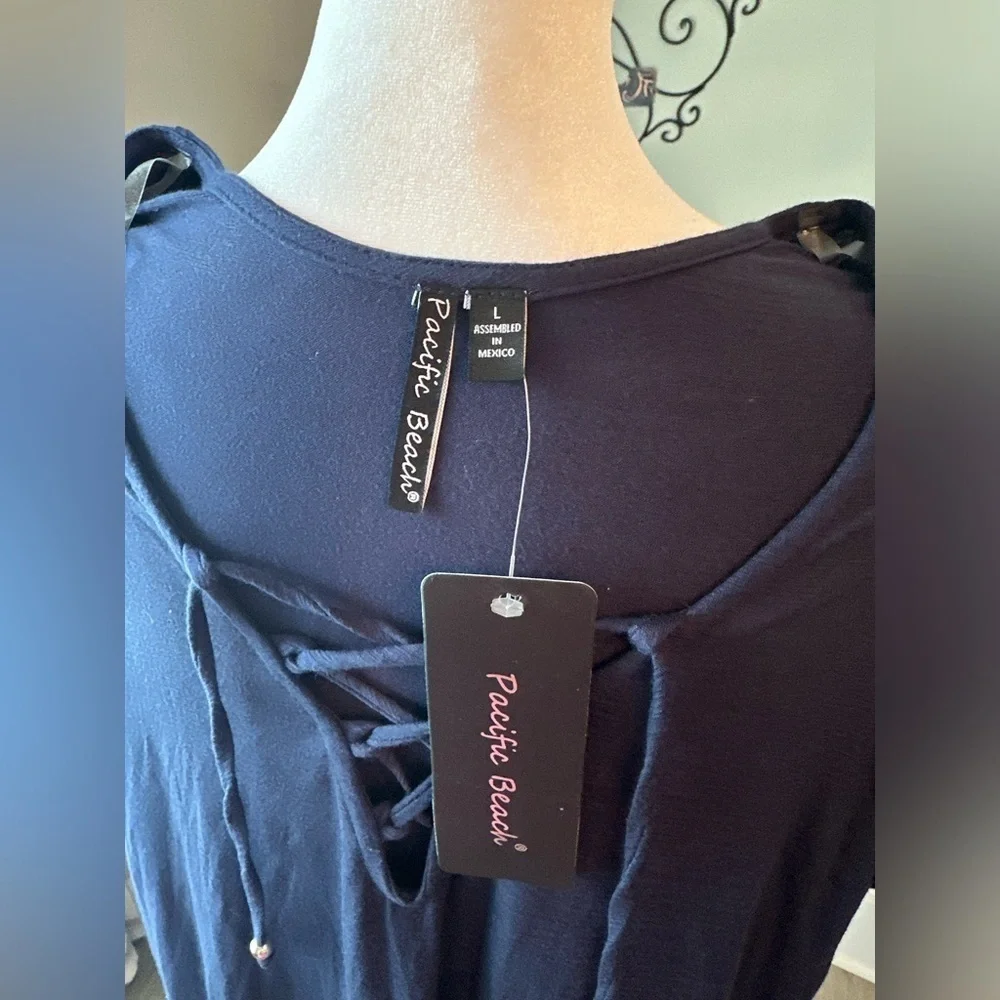 L NWT pacific beach nwt lace up swim suit cover up beach summer dress vaca - Picture 3 of 7